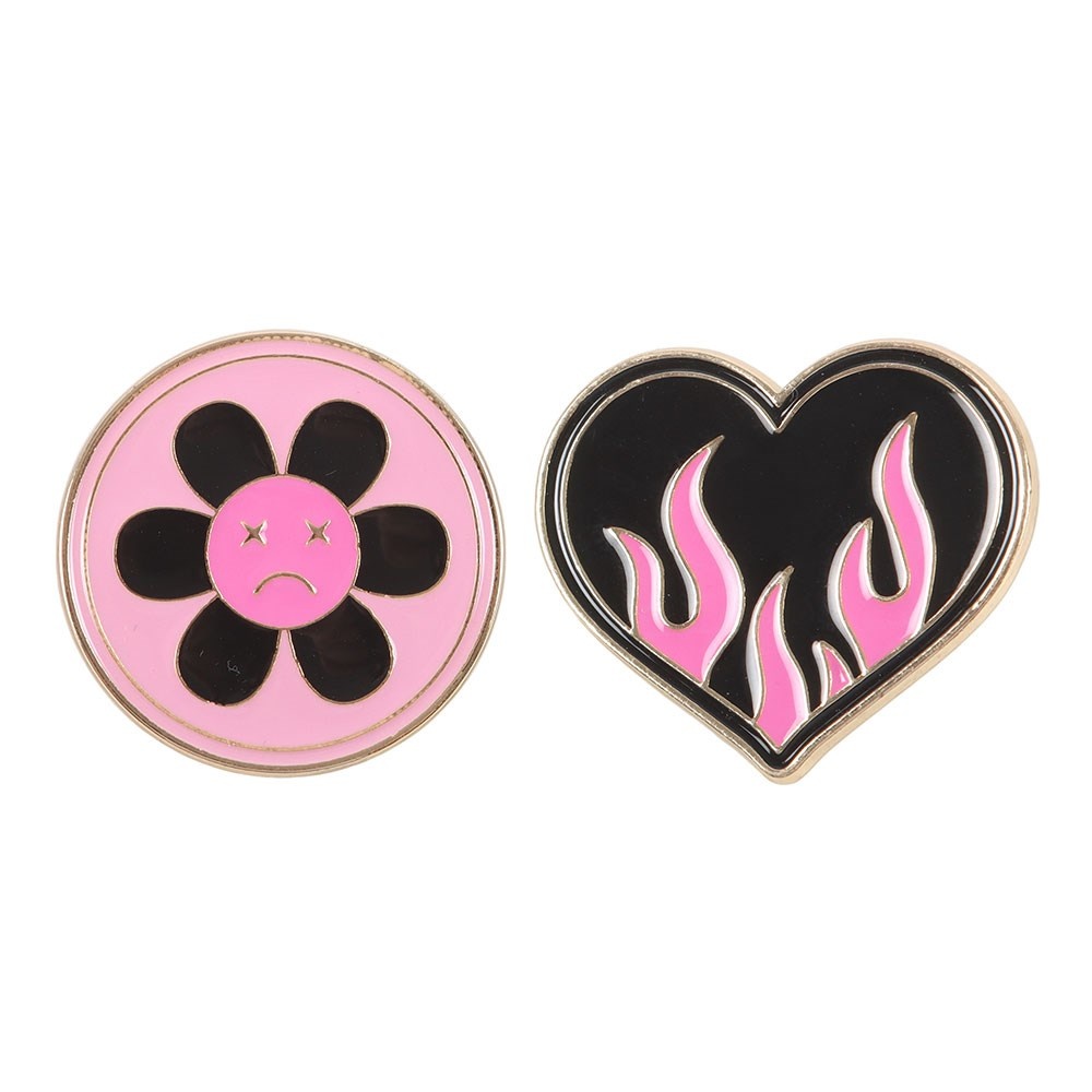 Something Different - Burning Heart and Sad Flower Pin Badge Set Button pin - Mehrfarben